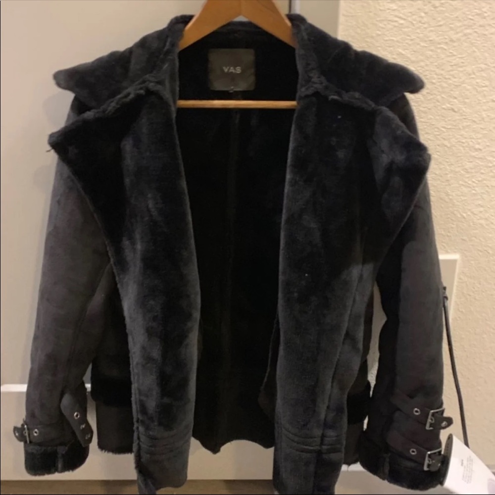 Jacket faux fur black ASOS motocycle
